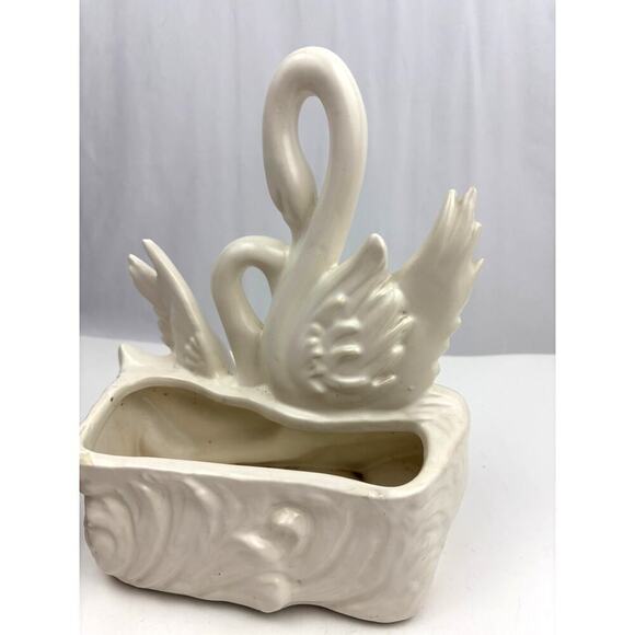 VTG Hull Ceramic Off White Swans Lovebirds Planter 1950's Marked USA #81 - Picture 10 of 16